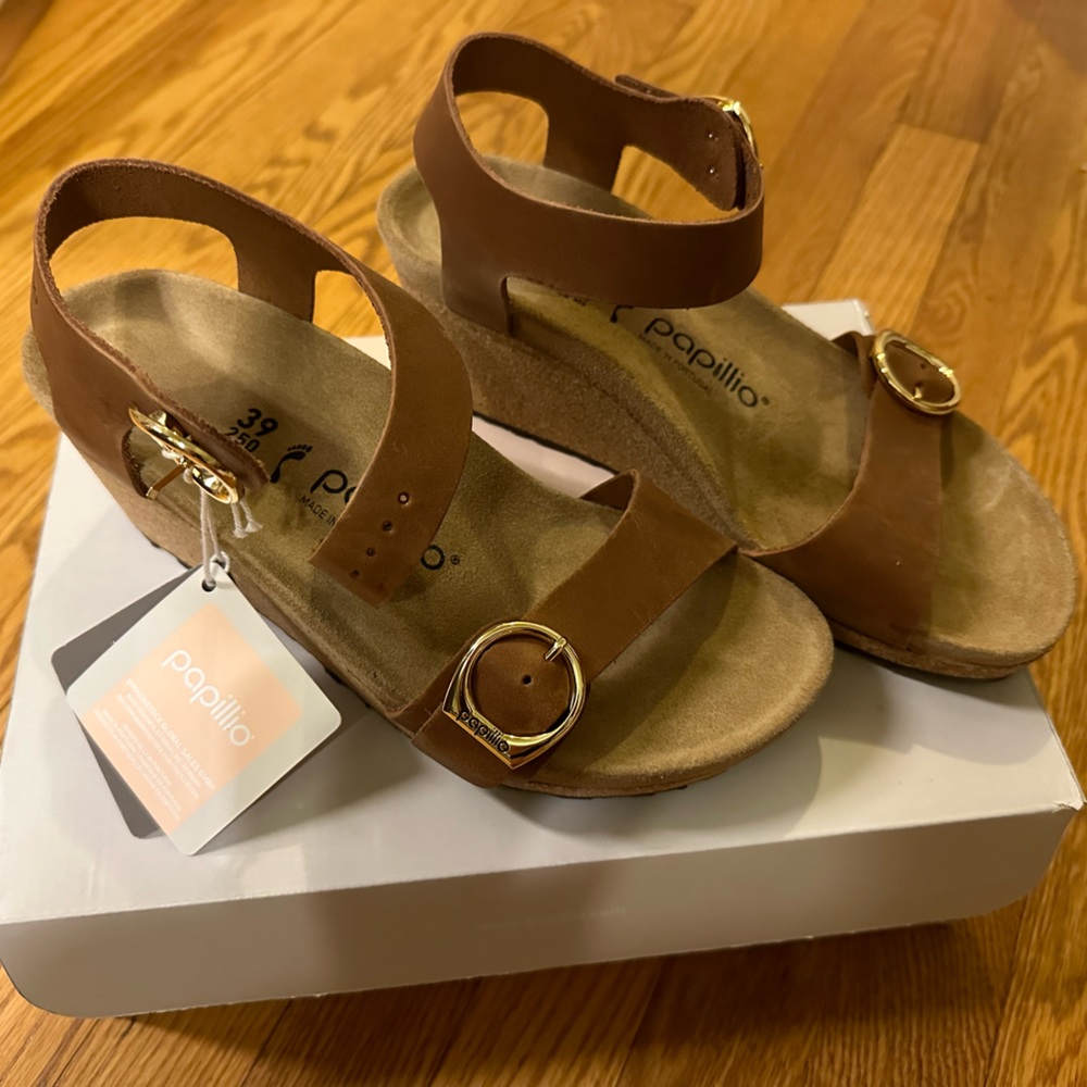 Papillio by Birkenstock Soley Ring-Buckle Wedge Sandal, Cognac, size 39